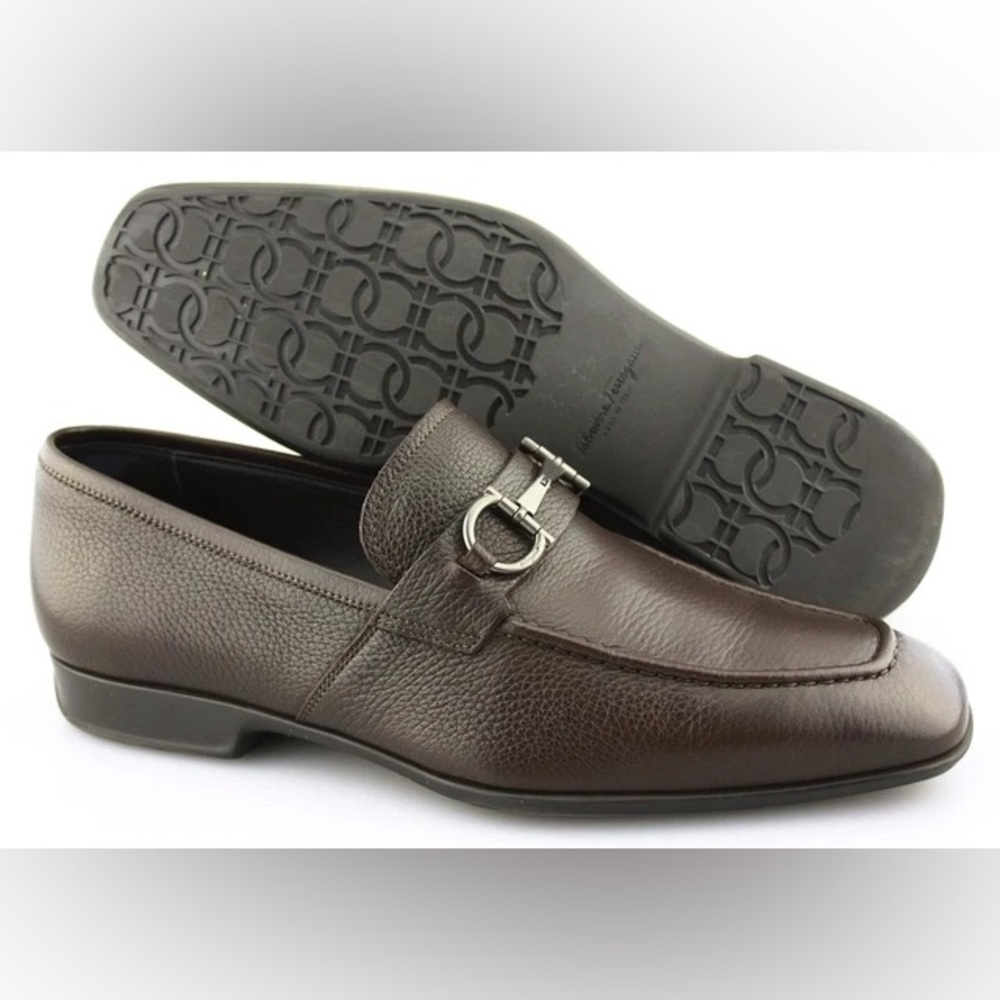 Men's SALVATORE FERRAGAMO 'Pompei' Hickory Calf Leather Loafers Size US 7.5 - D